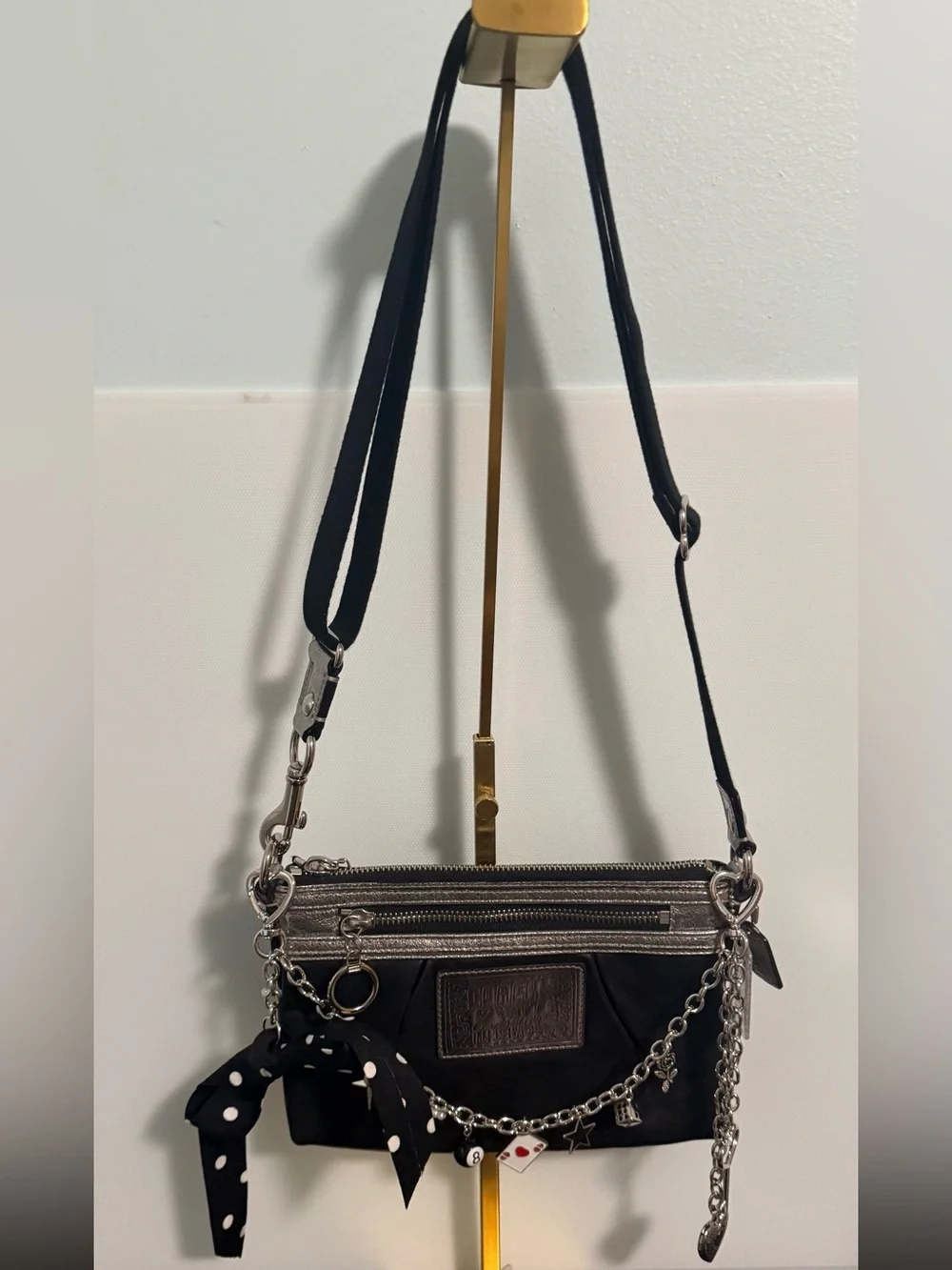 Coach Poppy Y2K Black leather with Metallic Silver Crossbody! MINT